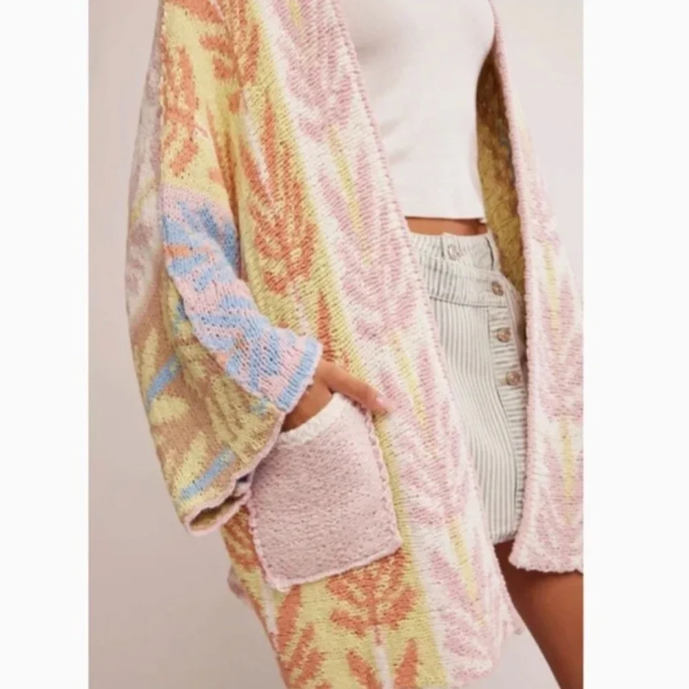 BEST Free People Mallorca Oversize Open Front Cardigan Knit Breeze Combo XS/S - Picture 4 of 7